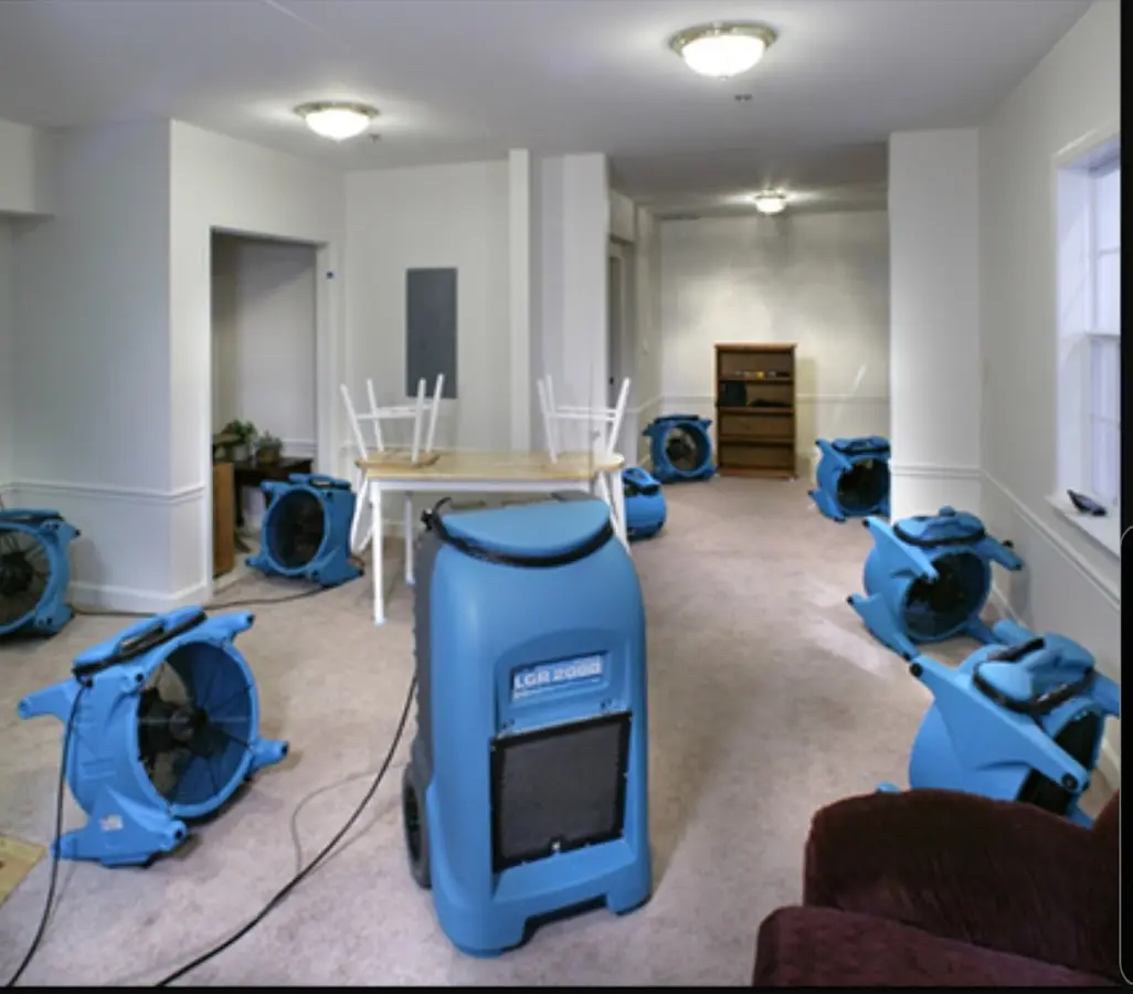 Air movers and dehumidifier setup for Water Extraction & Removal in Bel Air South